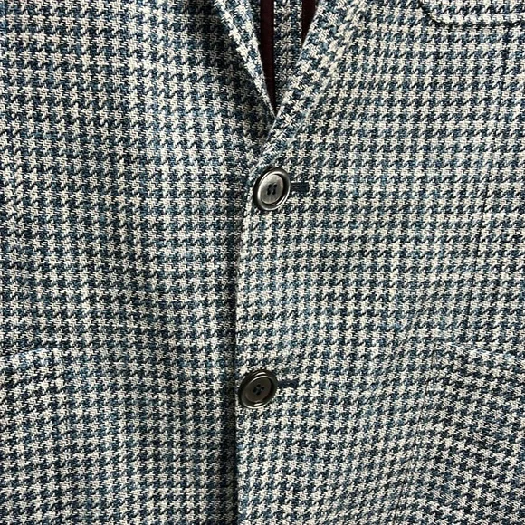 Canali Houndstooth Shacket Blue Sport Coat Blazer Linen Cotton Wool IT 50 US 40 - Picture 5 of 13